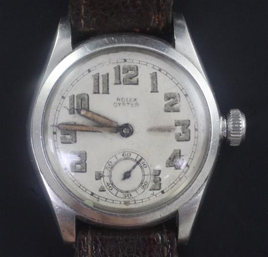 A boys size 1940s? steel Rolex Oyster manual wind wrist watch,